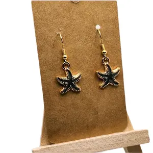 Beautiful Dark Blue Starfish Earrings - Hook Earrings with Intricate Details for Beachy Vibes & Marine Life Lovers