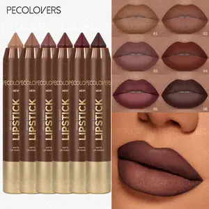 6pcs/set Brown Matte Lipstick Pencils, Waterproof and Long-Lasting Lip Liner Pens, Non-Stick-to-Cups Lip Contour Pencils, Beauty Makeup Cosmetic Lipliner Set
