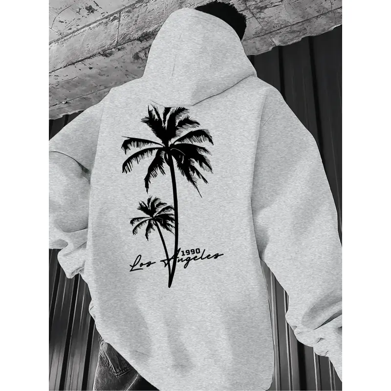 Men's Casual Solid Color Hoodie, Drawstring Pocket Long Sleeve Pullover, Letter Print Streetwear for Fall & Winter, Casual Streetwear Sweatshirt, Casual Hooded Sweatshirt, Graphic Hoodies, Street Fashion Hoodie