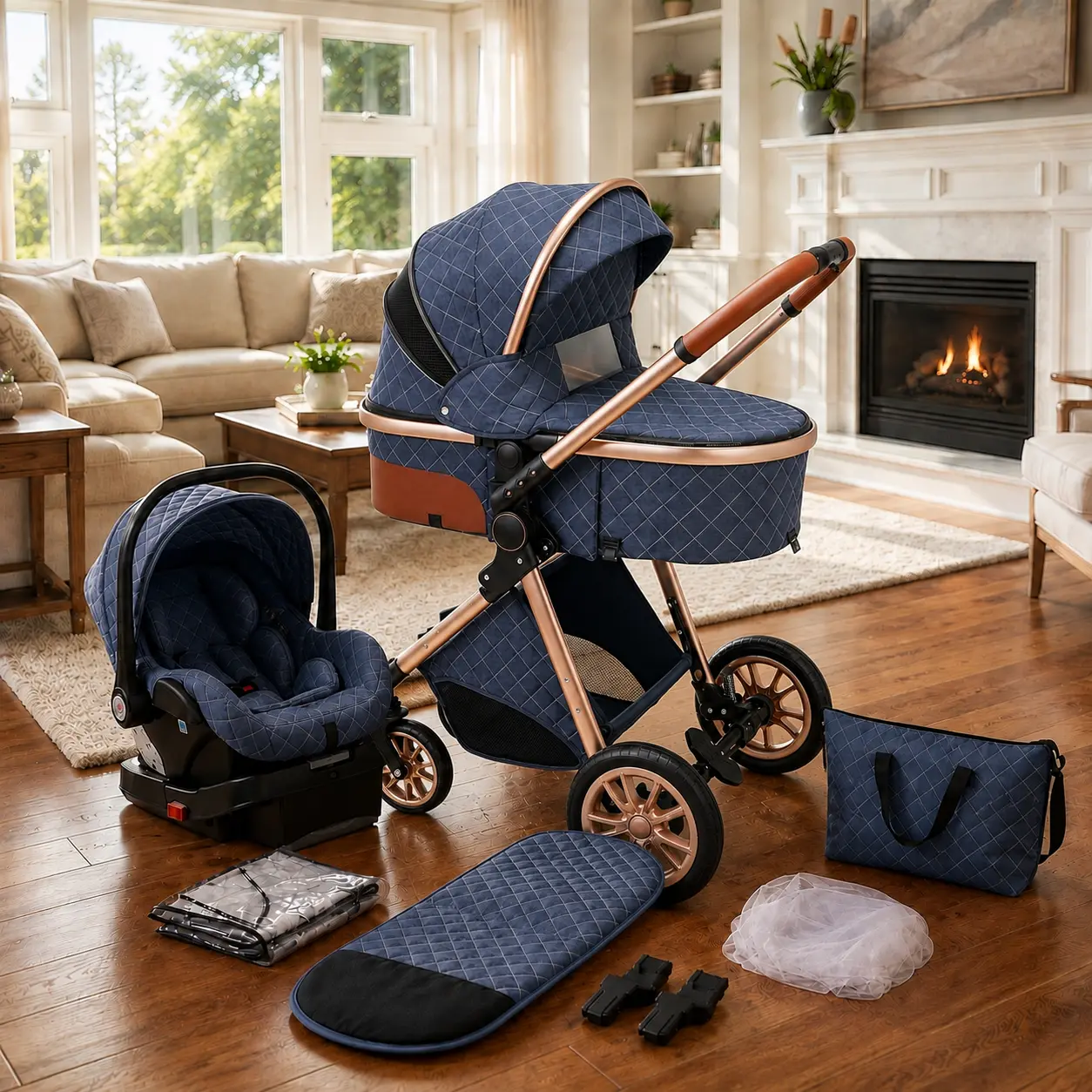 4-in-1 Baby Travel System Stroller Combo Set - Adjustable Seat, Carrier Base, Bassinet Mode, 1-Click Folding, Smooth Wheels, Free Diaper Bag for Infants outdoor change go pink humbrella midsize carry on overhead bin kids electric modular shock-absorbing
