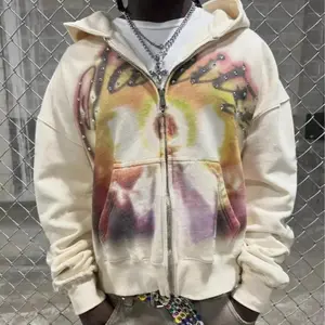 New autumn and winter letter printing hot diamond hip-hop personality street men and women loose hoodie zipper sweater jacket
