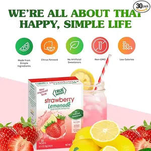 True Lemon Strawberry Lemonade Water Enhancer Drink Mix (30 Count), Low Calorie Drink Mix Packets for Water, Powdered Drink Mixes & Flavors, Individual Drink Packets with Stevia
