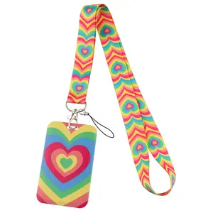 Colorful Heart Pattern Lanyard for Key Neck Strap USB Card ID Badge Holder Women Men Key Chain Key Holder Keyring Accessories Holiday Gift