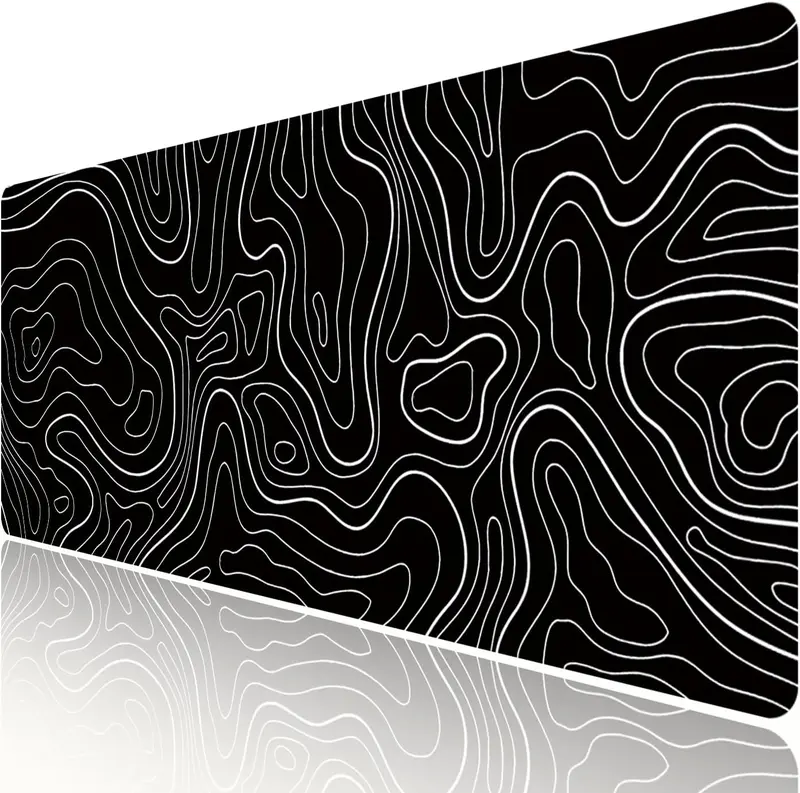 Large Gaming TOPO Keyboard  Pad Black and White Topographic  Pad with Anti-Slip Rubber Base, Extended XXL Long Gaming Mousepad Big  Pads for Desk,31.5 X 11.8 Inch