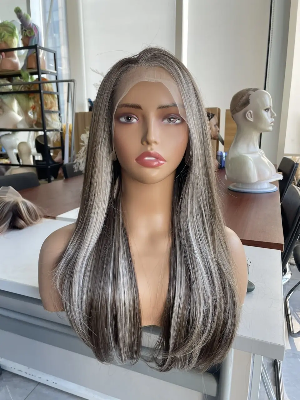IMstyle Arya Cool Tone Taupe Brown with Silver Ash Blonde Balayage Silky Layer Glueless 13*4 Free Parting Lace Front Wig For Daily Wear