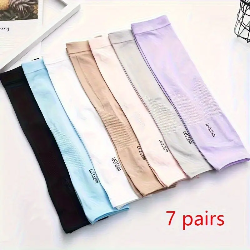 Unisex Cooling Arm Sleeves (7 Pairs), Solid Stretch Polyester with a Lightweight Fit, Moisture-Wicking for All-Season Outdoor Sports & Running