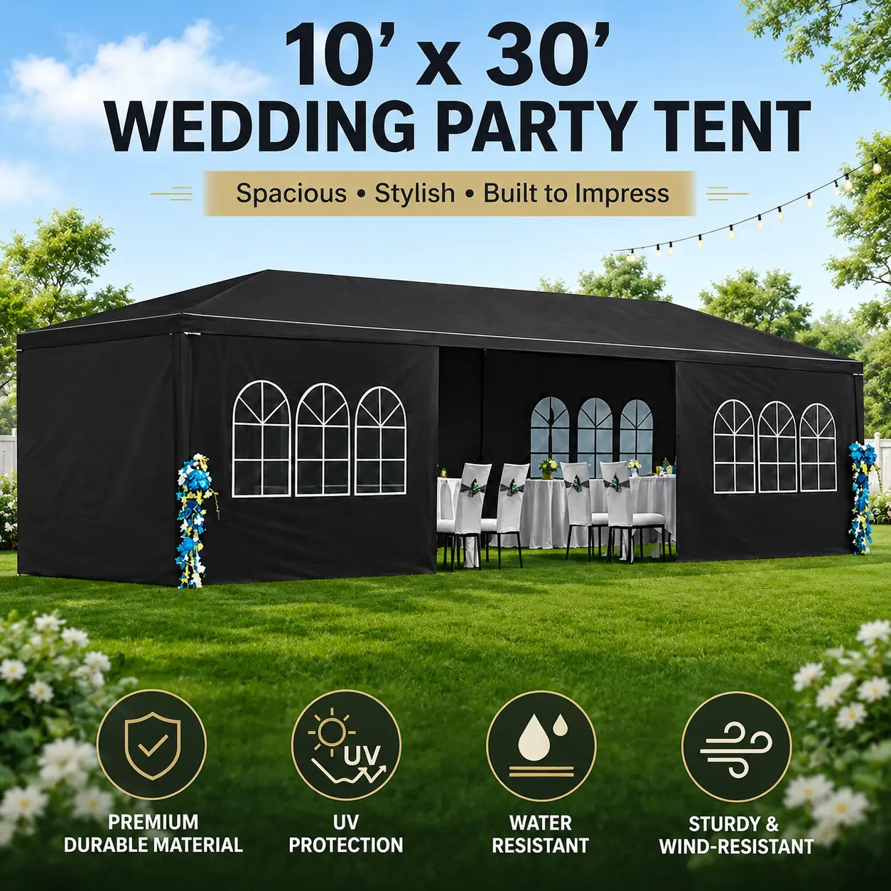 Wedding Party Canopy Tent 10x30 Outdoor Gazebo with 8 Removable Sidewalls Pink Event Tent Heavy Duty Waterproof Party Pavilion Pop Up Shelter for Backyard Graduation Birthday Celebration Festival