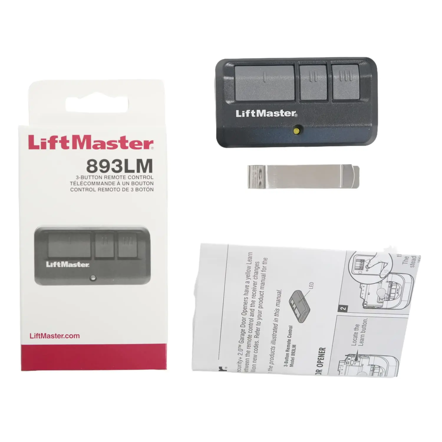 Liftmaster 893LM Yellow Button Security 2.0 Garage Door Opener Remote Control, 3-Button Universal Compatible with 891LM & 1993-2022 Brand Openers, Long Distance Operation, Metal-Abs Build, 13.5*7.5*3cm, Includes Batteries