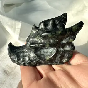 Natural Kambaba Crystal Quartz Hand Carved Dragon Head Reiki Healing Crystal Gorgeous Art Sculpture Stone Statue Figurine Minerals Gifts 70-75mm 1 count