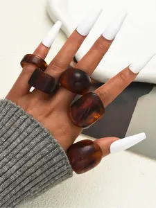 5PCS Women's Amber-Pattern Resin Ring SetWide Geometric Shape Design Retro Niche StyleVersatile for Daily Outfits & Casual GatheringsMulti-Scene Wear Personalized Accessories