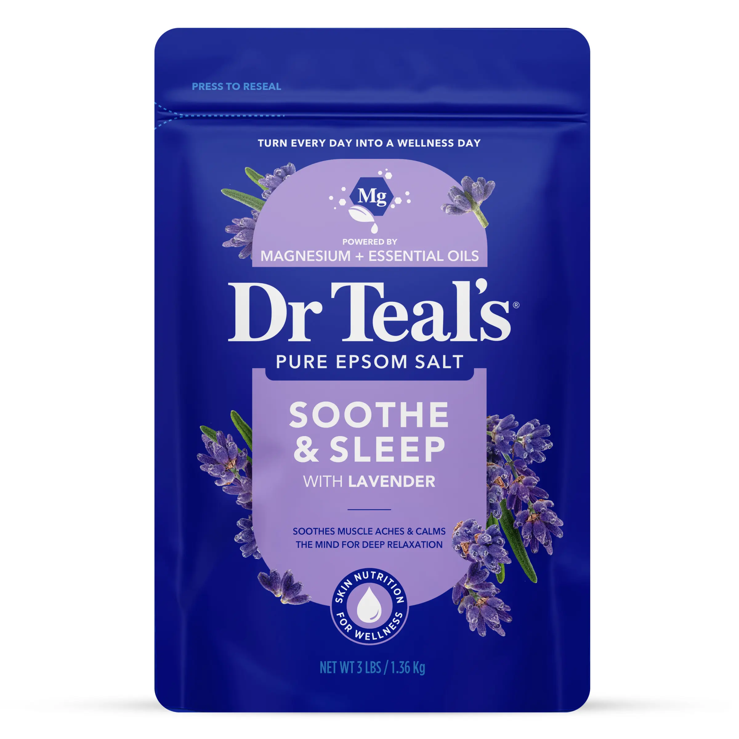 Dr Teal's Epsom Salt Magnesium Soak, Soothe & Sleep with Lavender, 3 lbs