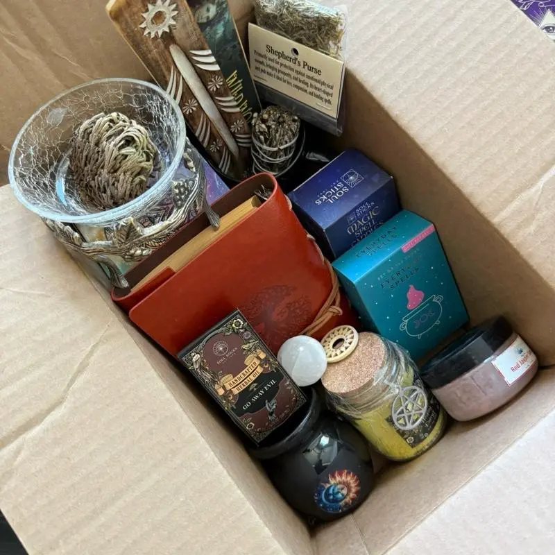 12-Item Magic Set for Beginner Witchy Celestial Practitioners, Deluxe Spiritual Witchcraft Bundle with Box, Journal + Spell Book, Spell Candles, Incense, Aromatherapy Essential Oils, Aroma Scented Home Fragrances