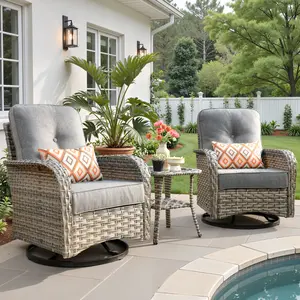 Weaxty Outdoor Swivel Rocker Chairs Set, 3 Pieces Wicker Patio Chair with Side Table, Extra Thick Cushions and High Back Support, All Weather Patio Furniture Set for Outside Porch Deck