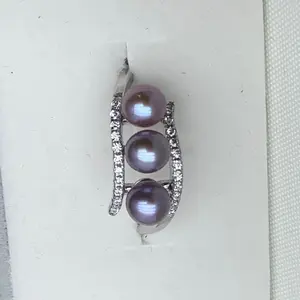 【R10】Minimalist Series, S925 Three Pearl Ring – Purple Cultured Freshwater Pearls for Everyday Elegance