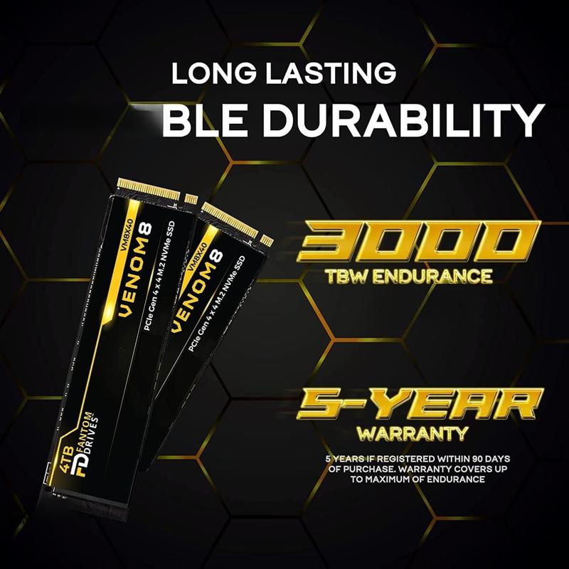 Fantom Drives - VENOM8 1TB 2TB 4TB 8TB NVMe Gen 4 M.2 Internal SSD - PS5 Memory Upgrade 3D NAND TLC – DDR4 DRAM Cache - 7400MB/s Solid State Drive w/ Heatsink (VM8X20-PS5)