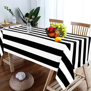 4Pcs Black and White Striped Tablecloth Plastic Waterproof Stripe Table Cover 54" x 108"Geometric Striped Table Covers for Dining/Camping/Picnic Black and White Birthday Party Supplies Decorations