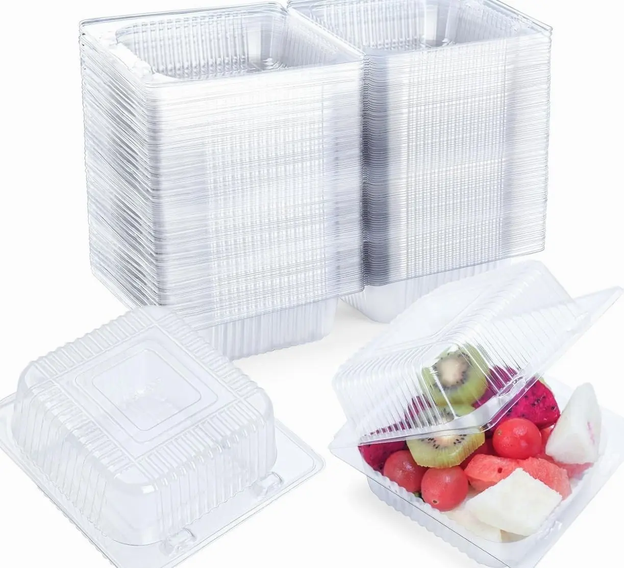 100 Count Clear Plastic Containers with Lids for Food, Thickened Disposable Sandwich Containers Clamshell Boxes for Cake Slice, Dessert, Hamburger, Salad, Pastry, Fruits, Takeout Tray
