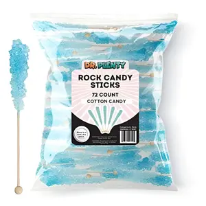 Light Blue Rock Candy Sticks – Cotton Candy Flavored Dragon Breath Candy, 72 Pack Bulk Individually Wrapped Sugar Crystals for Party Favors, Weddings, Baby & Bridal Showers – By Dr. Variety