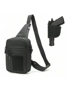 A shoulder-borne and back-pouch equipped crossbody bag, suitable for covert carrying of a handgun, with a strap design.