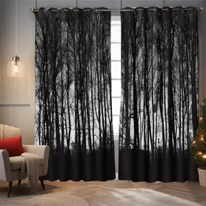 Forest Pattern Blackout Curtain, 2 Counts Modern Simple Home Decor Curtain, Window Drapes for Home Living Room Bedroom Decor, Heavy Curtain