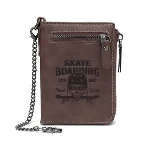Skull Embossed Short Zip Wallet for Men Bifold PU Leather Card Holder with Multiple Slots Rock Style Money Clip for Credit Cards & Cash Everyday Essential
