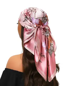 Fashion Print Silk Scarf New Outdoor Boho Style Shawl 35.4 Inch Wrap, All-Season Luxury Women's Square Headscarf 90x90 Cm Travel Towel Fashion Hair Scarves