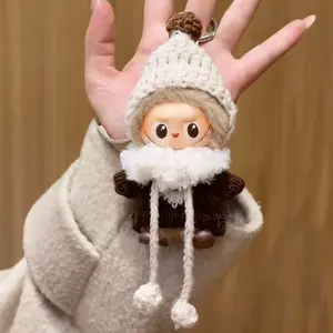 Labubu Winter Retro Heart Knitted Fur Collar Set 4 Piece Cute Stylish Beige Hat Brown Sweater White Fur Collar Brown Shoes Crochet Doll Outfit SetSuit for 4th Gen 10cm Labubu Dolls,Christamas gift ideas doll lover labubu costume smart  clothes