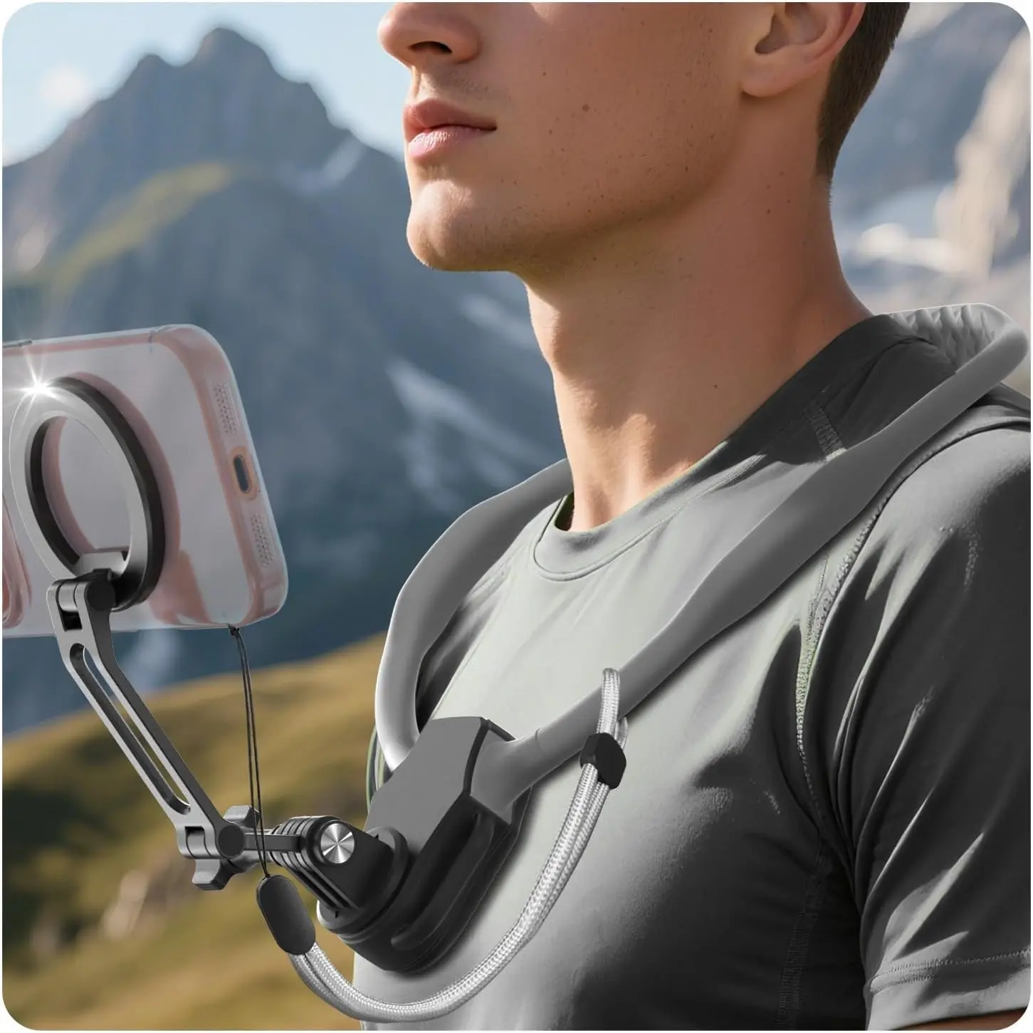 Magnetic Neck Mount for Phones, Neck Phone Holder POV/Vlog Mount | Hand Free Phone Neck Holder Chest Stand Strap Video Recording for iPhone 17 16 15 14 13 12 Seires Android Phones