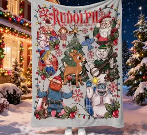 Rudolph the Red-Nosed Reindeer Christmas-Themed Blanket Soft Festive Design for Christmas Party Decor Winter Family Movie Nights New Year Gathering Ideal for Holiday Decor, Soft Fabric