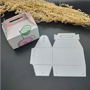 3D Gift Box Metal Cutting Die - Features an expandable template for handle-style gift boxes. Compatible with various die-cut machines, it crafts cute handle gift boxes with embellishments, ideal for favor packaging, party item storage & journal decor.