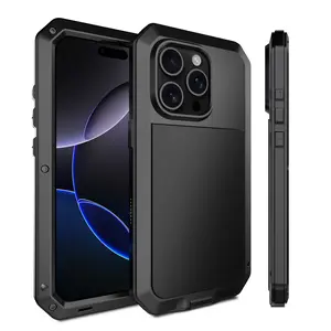 for iPhone 16 Pro Max 15 14 Plus 13 12 11 Pro X XS Max Heavy Duty Protection Armor Metal Aluminum Phone Case,360 Full Body DustProof Protective Cover
