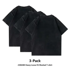 3PCS Men's Retro Washed Cotton T-Shirt - Loose-Fit Casual Tee, Slim Fit Drop Shoulder for Sporty daily Wear