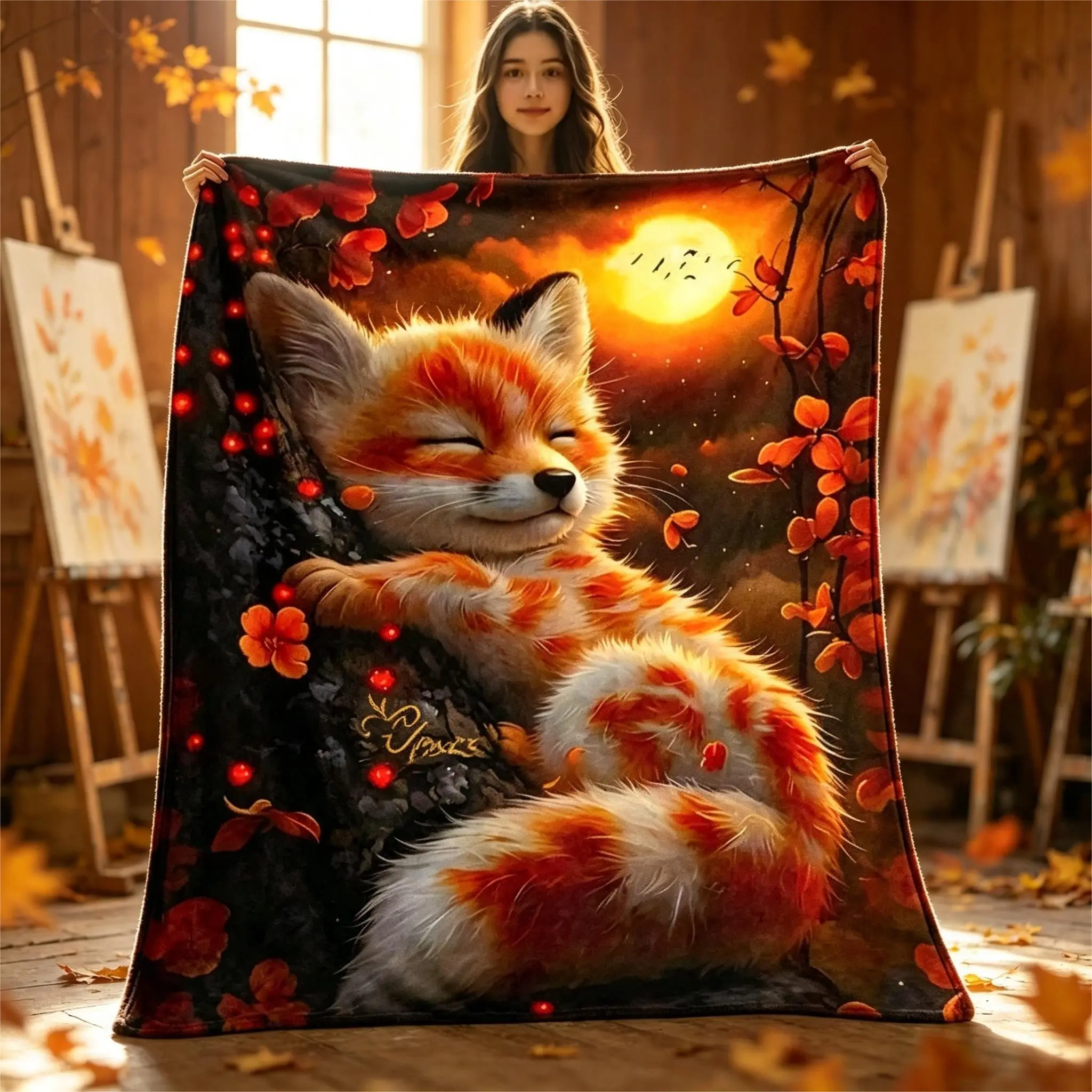 Fox Pattern Flannel Blanket - Soft, Comfortable Throw for Sofa, Bed - Ideal Birthday Gift for Couples - Festive Souvenir for Christmas, Thanksgiving