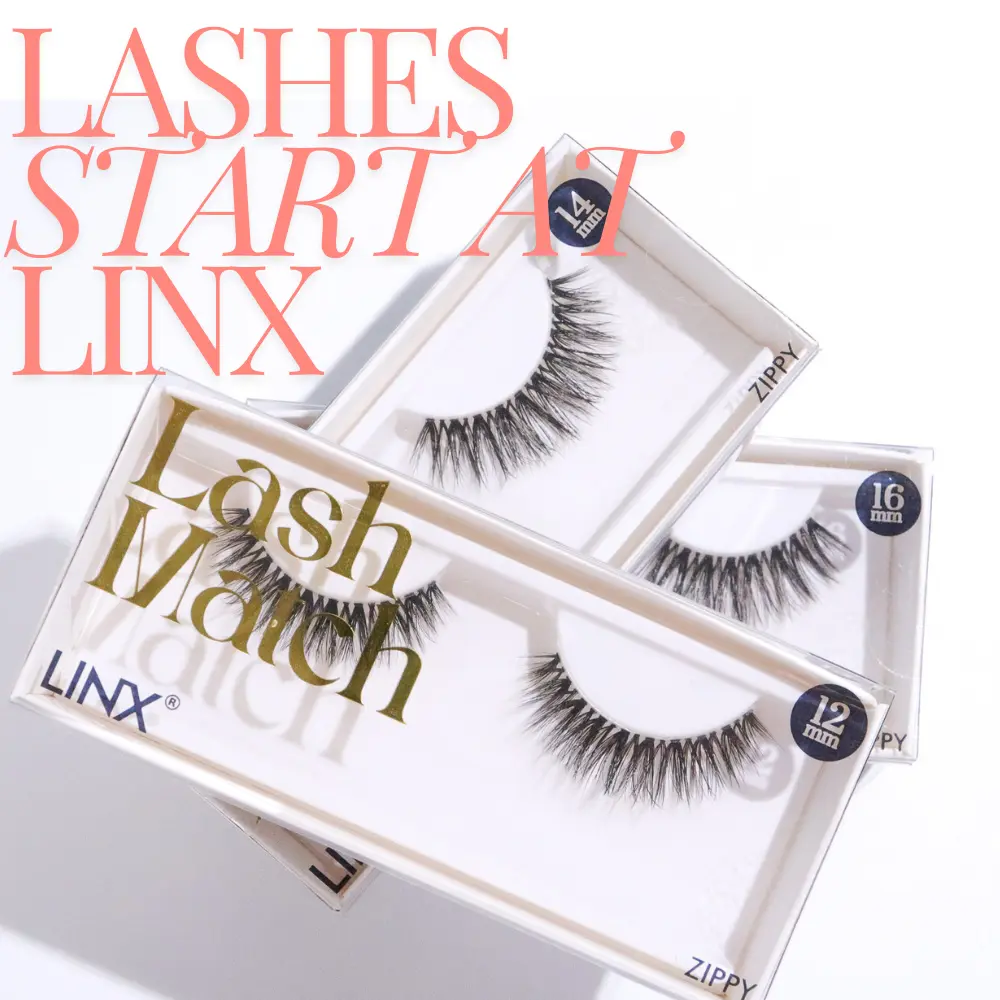 LINX Zippy LASH MATCH False Eyelashes - 3 Sizes, Doll Eye C Curl, Natural PBT Fibers, 0.07mm Thickness, Super Stretchy Clear Band, Makeup Cosmetic