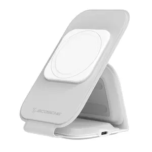 Scosche MagicMount Travel - Folding 2-in-1 MagSafe Compatible Wireless Charger with Durable Vegan Leather & 4 ft Braided Cable for Smartphones