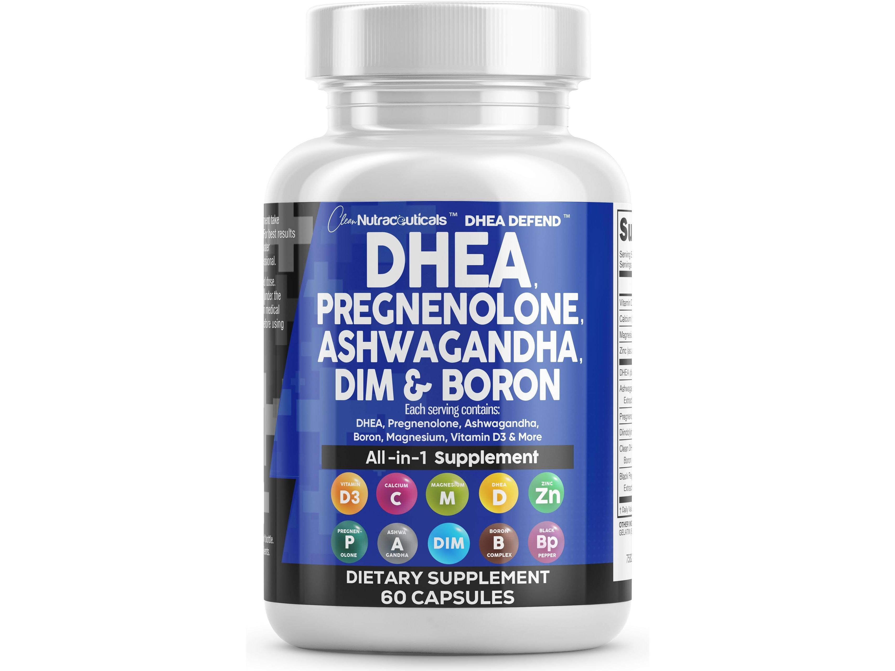 Clean Nutraceuticals DHEA, Pregnenolone, Ashwagandha, DIM, Boron, Calcium, Magnesium, Zinc & More for Women & Men's Health & Wellbeing Supports Capsules – Dhea Defend