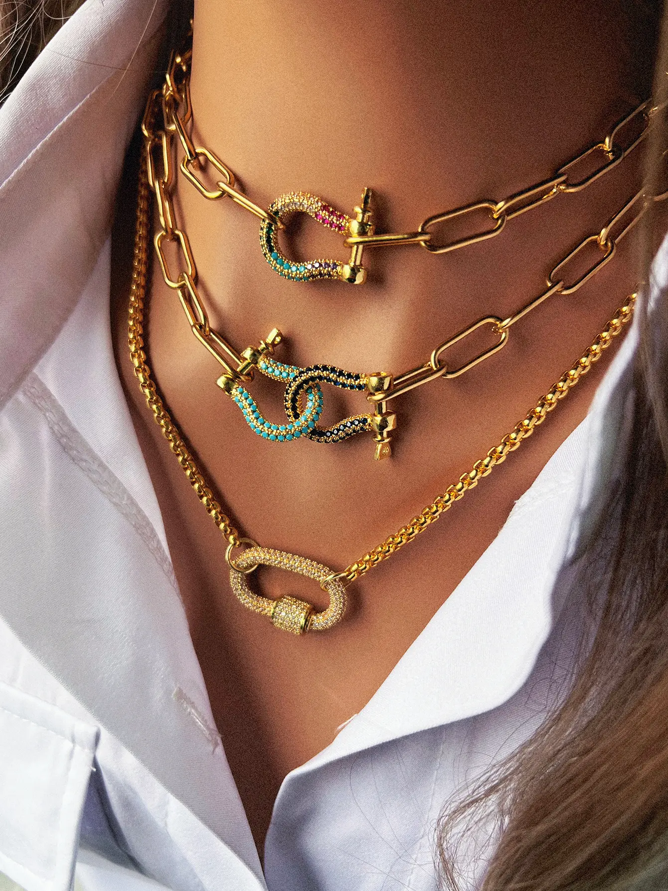 Women's Necklace with Colorful Horseshoe Pendants, Elegant Copper Chain & Link for Daily Wear and Casual Events, Female, Geometric, Long, Novel Style, Women Who Love Novel Style