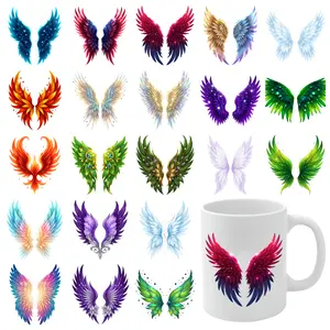21 Pcs Colorful Wings UV DTF Stickers Transfer Sticker Decal UV DTF Transfer Stickers for Glass Cups Waterproof Rub on Transfers for 16 oz Tumbler Suitable for 16 oz Glass