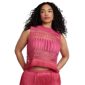 ELOQUII Women's Plus Size PatBO x ELOQUII Fringe Detail Crochet Top