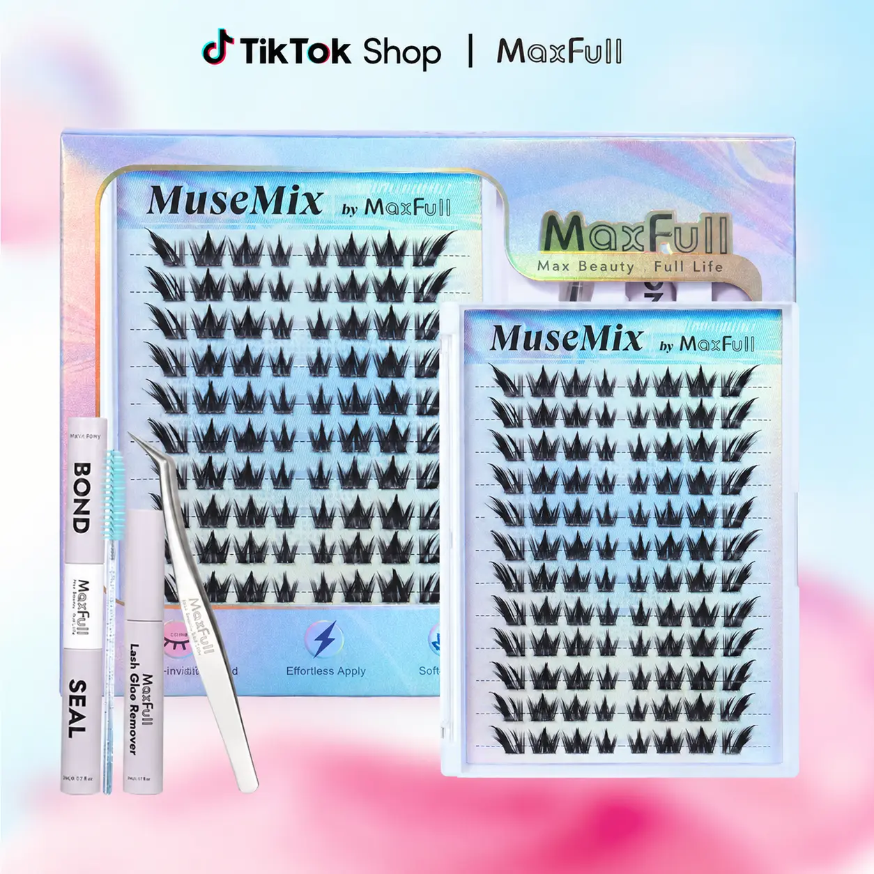 MaxFull MuseMix Manga Lash Clusters | Fox Eye & Puppy Eye Dual-Style Lash Kit for Bigger, More Defined Eyes | Wispy Spiky Anime Lashes, Lightweight, Beginner-Friendly & Long-Lasting Bond and Seal, Tweezers and Remover for Easy DIY Manga Eye Makeup outdoor