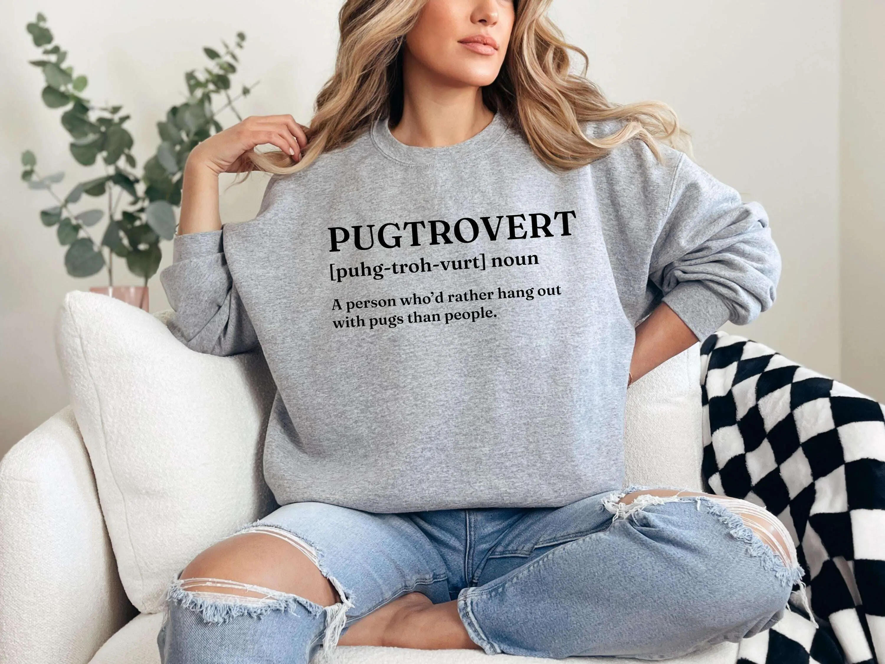 Pugtrovert Funny Pug Owner Lover Sweatshirt, Pug Mama Sweater, Pug Mom Sweatshirt, Animals Crewneck, Gift For Her