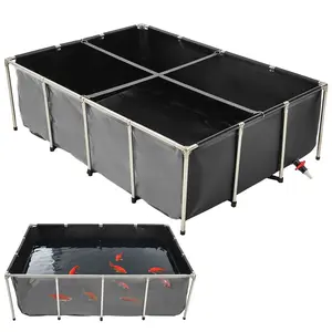 VEVOR Canvas Fish Pond, 470 Gal Above Ground Fish Pond, PVC Koi Tank with Clear Viewing Panel, Rectangular Goldfish Tank with Stainless Steel Frame & Drain Valve, for Breeding Koi, Irrigation(Black)