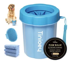 Tinioey Dog Paw Cleaner Kit for Small to Medium Dogs with Soft Silicone Brush & 3 Absorbent Towels Comprehensive Care for Muddy Paws ( Medium)
