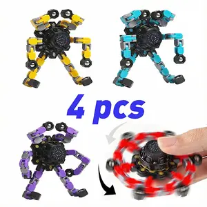 4 PCS Transformable Fidget Spinners - Durable Robot Fingertip Gyros with Portable Neon Coconut Oil Stress Balls, Stress Relief Toys for Kids, Ideal for Anxiety Relief, Party Favors