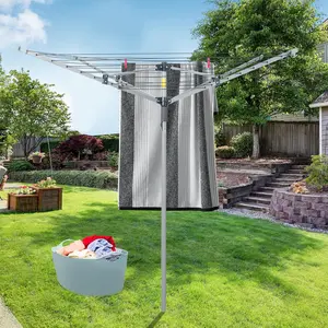 Collapsible 4-arm Rotary Outdoor Umbrella Drying Rack Clothes Dryer Clothesline with 131ft Drying Space Laundry Steel Vinyl Installation