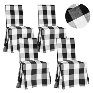 4 Pack - Dining Chair Slip Covers, Compatible with IKEA Henriksdal, Plaid Buffalo Check Black, Floor Length