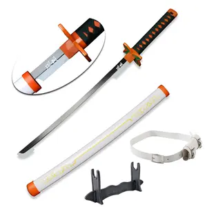 ELERVINO 31 inches Bamboo Wooden Demon Slayer Cosplay Sword Kochou Shinobu Swords with White Belt & Holder Stand Display for Halloween Anime Role Playing Props Cosplay Collection Decoration Christmas Gift Birthday Decoration