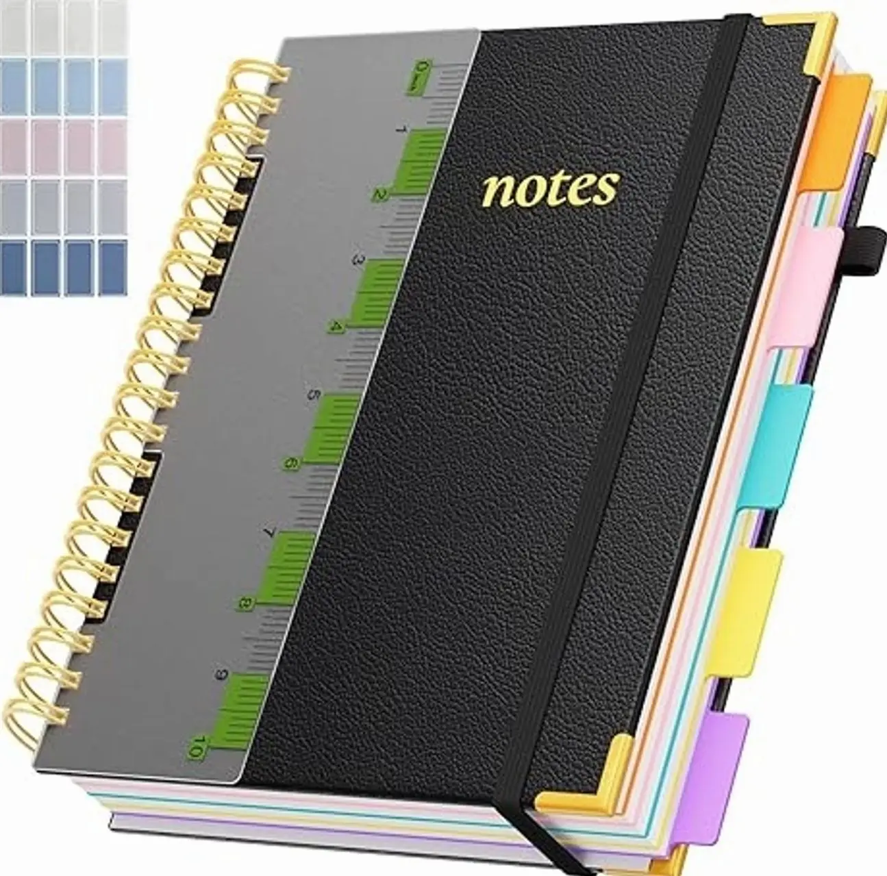 XYark A4 Hardcover Spiral Notebook, 8.5"x11" College Ruled Notebooks with Removable Dividers Tabs & Ruler, 5 Subject Notebook 300 Pages, Large Lined Journal for Women Men School Work Office, Black