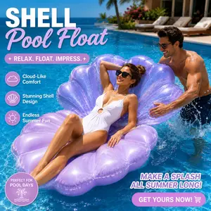 Shell Shape Inflatable Pool Float, 140x70x90cm/55x28x35in Purple PVC Water Hammock Lounge Chair, Lightweight Blow Up Floating Bed Raft, Cute Mermaid Photo Prop for Adults Women Men, Beach, Lake, Swimming Pool & Summer Party Fu