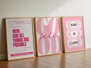 Set of 3 Trendy Christian Wall Art God is Good All The Time Print God is Love Poster With God all Things Are Possible Vintage Ticket Print